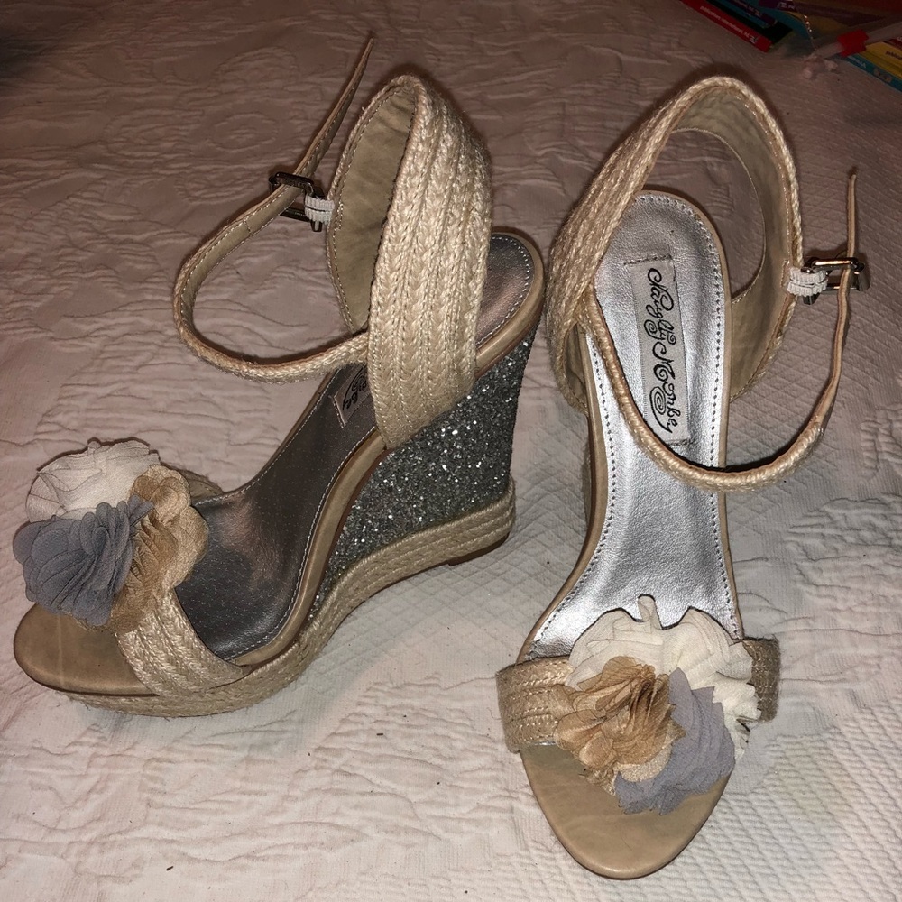 Naughty Monkey Sprinkle Flower Sequin Silver Wedge